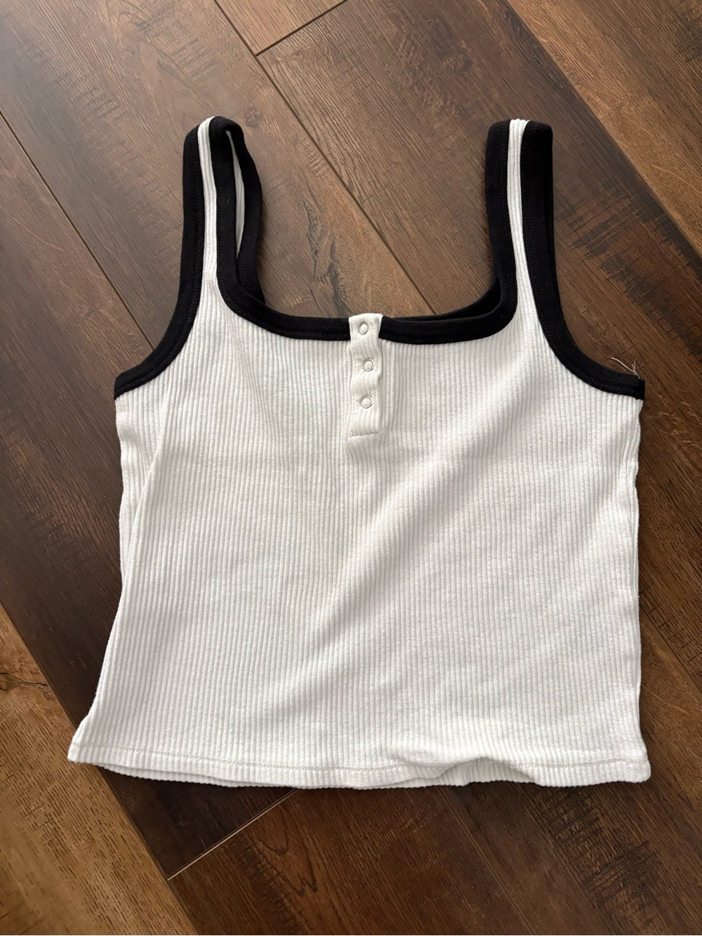 Cotton On White Ribbed Tank with Black Trim